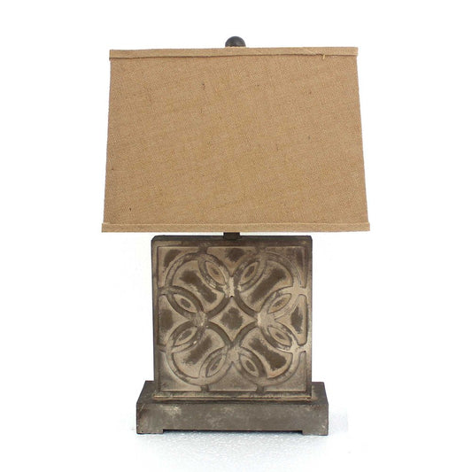 25" Distressed Brown Metal Bedside Lamp With Khaki Shade