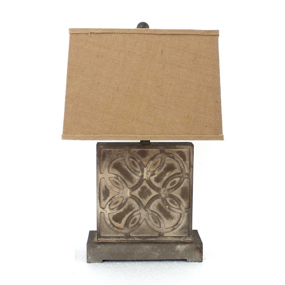 25" Distressed Brown Metal Bedside Lamp With Khaki Shade