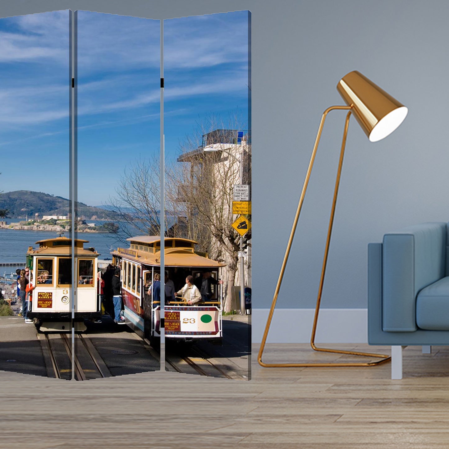 48" X 72" Multi Color Wood Canvas San Francisco  Screen