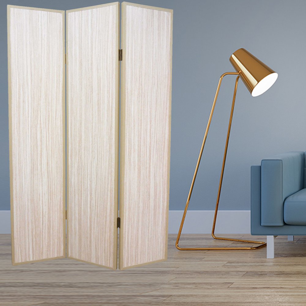 71" Beige Folding Three Panel Screen Room Divider