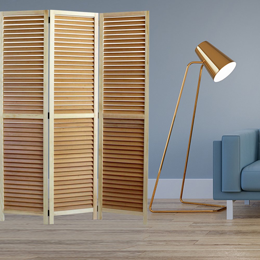 67" Natural Wood Folding Three Panel Screen Room Divider
