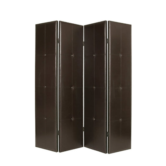 84" Brown Faux Leather Folding Four Panel Screen Room Divider