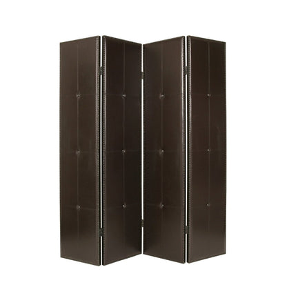 84" Brown Faux Leather Folding Four Panel Screen Room Divider