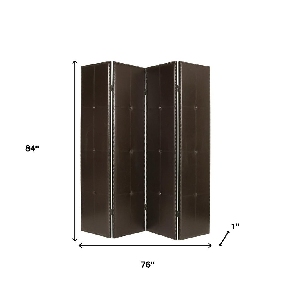 84" Brown Faux Leather Folding Four Panel Screen Room Divider