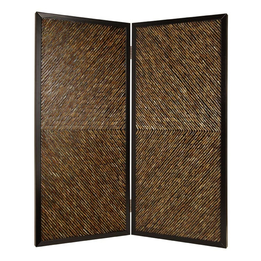 84" Brown Folding Two Panel Screen Room Divider
