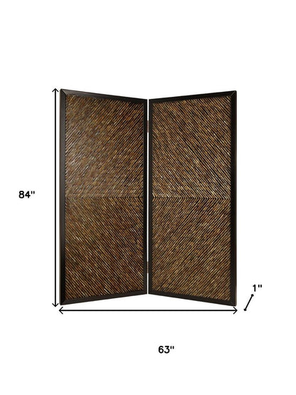 84" Brown Folding Two Panel Screen Room Divider