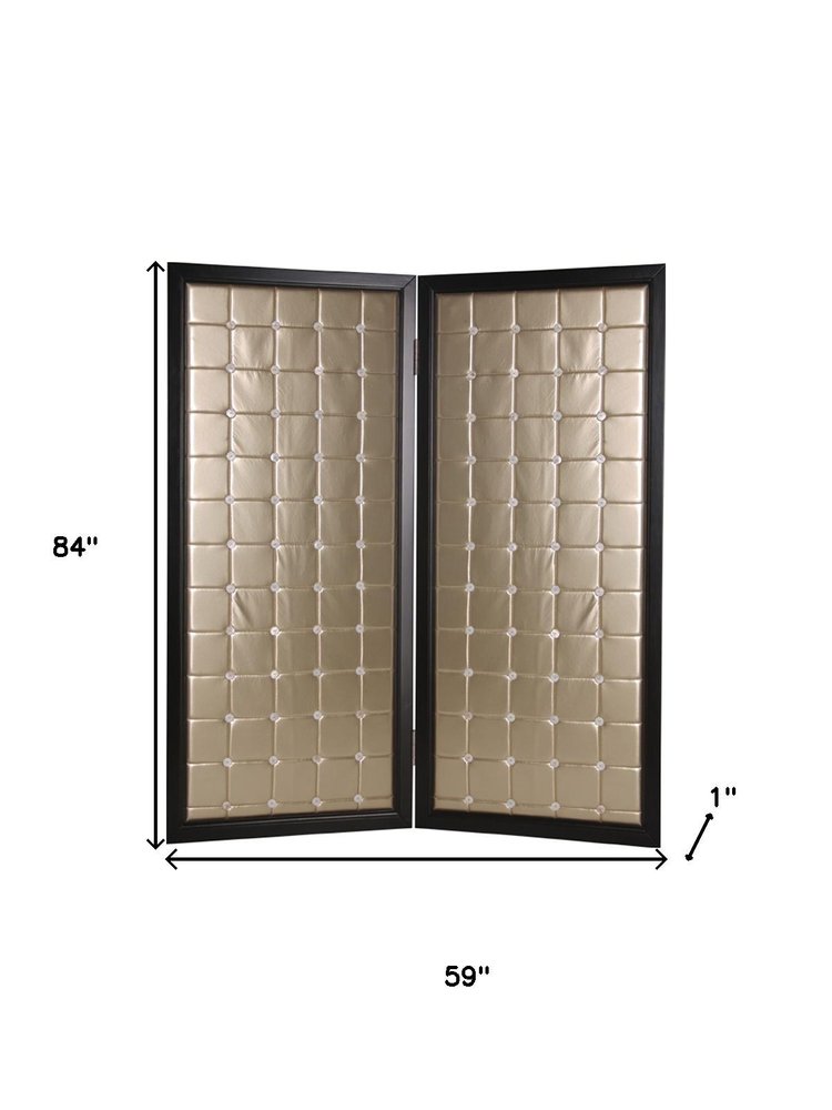 84" Gold Fabric Folding Two Panel Screen Room Divider