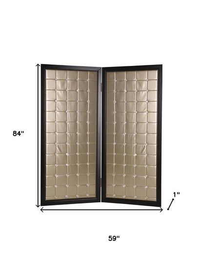 84" Gold Fabric Folding Two Panel Screen Room Divider