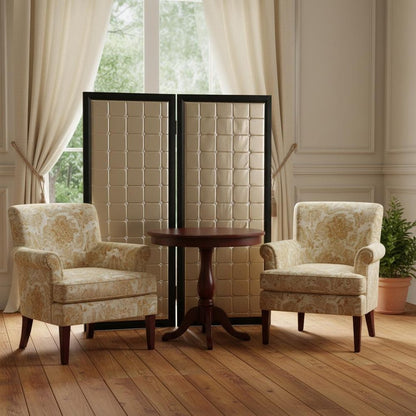 84" Gold Fabric Folding Two Panel Screen Room Divider