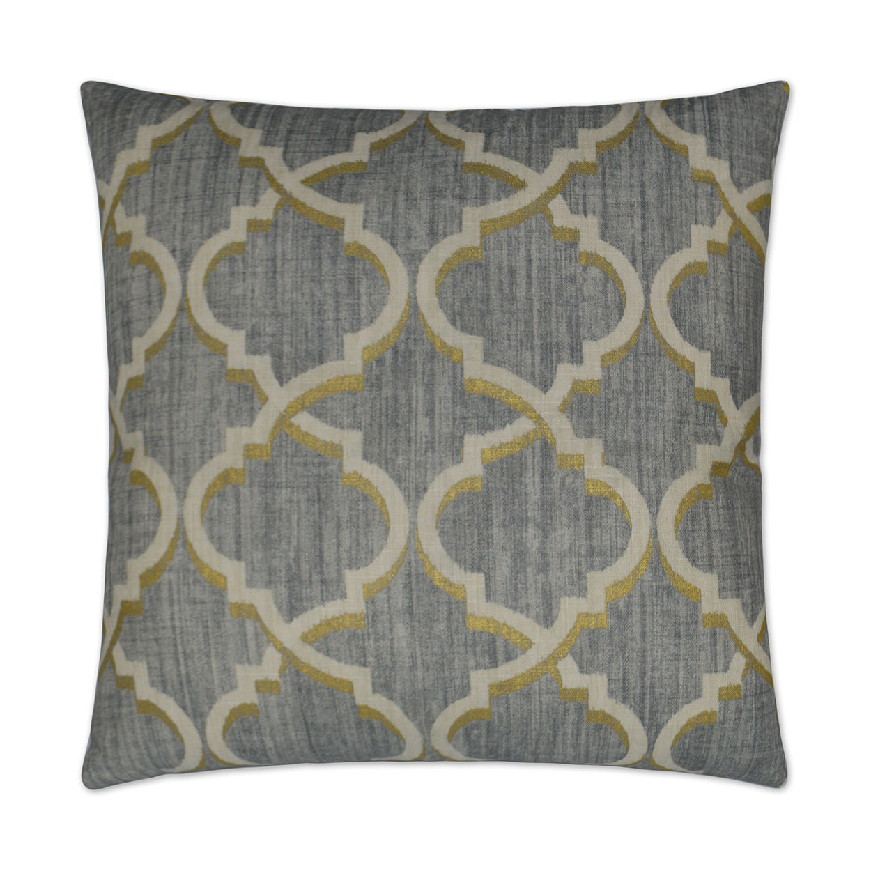 Grey textured throw pillow with a lustrous lattice pattern; decorative cushion for sofa.