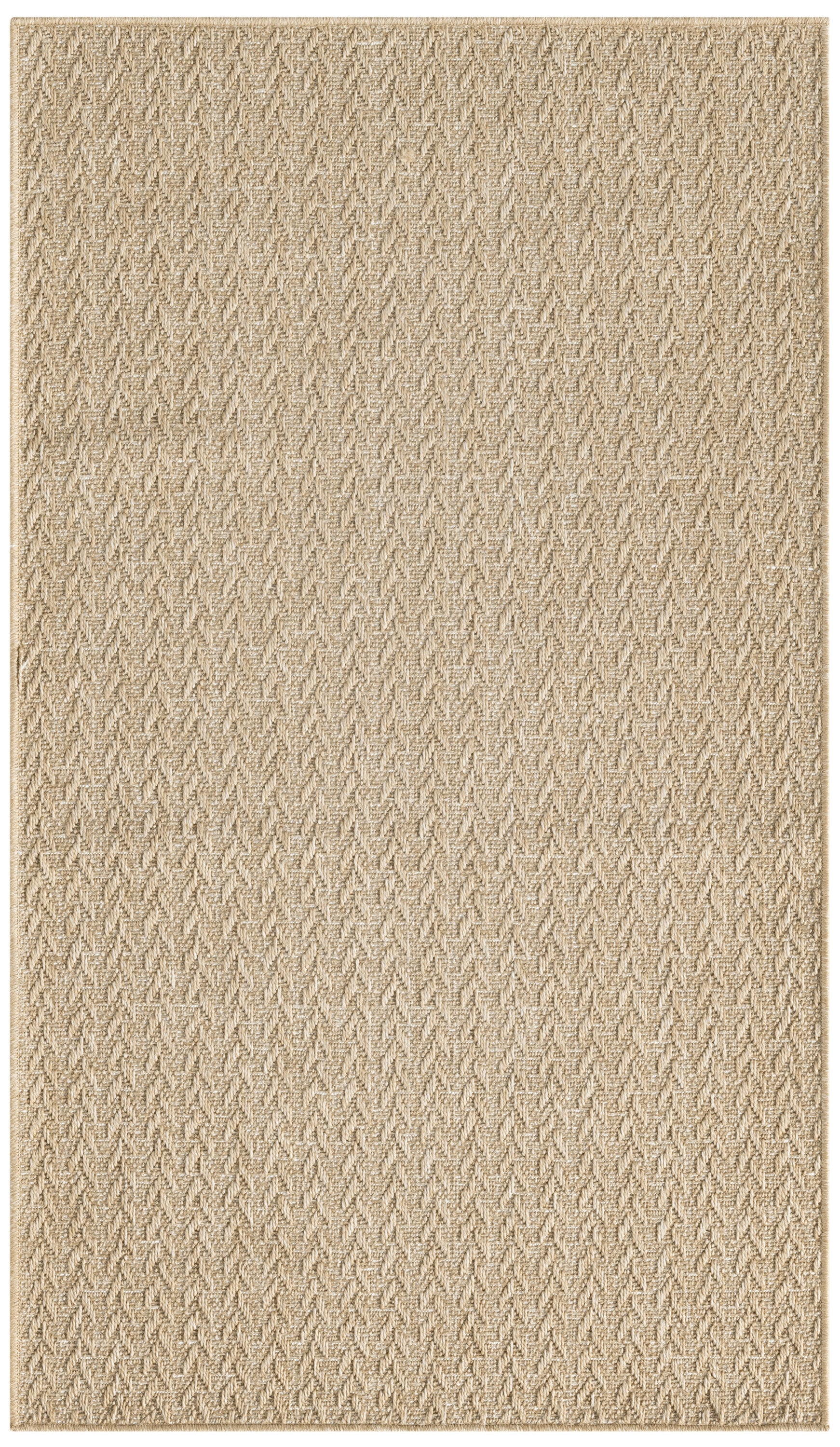 Beige rectangular woven rug with subtle chevron texture; natural fiber look, ideal for living room or hallway.