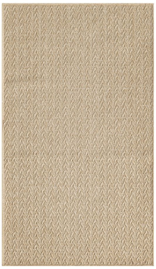 Beige rectangular woven rug with subtle chevron texture; natural fiber look, ideal for living room or hallway.