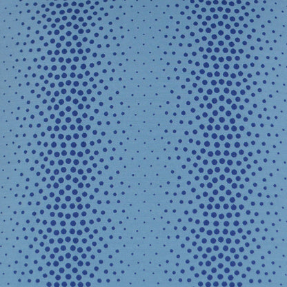 Azure abstract pillow with blue halftone dotted pattern; light blue base with darker blue circular dots forming curved vertical stripes.