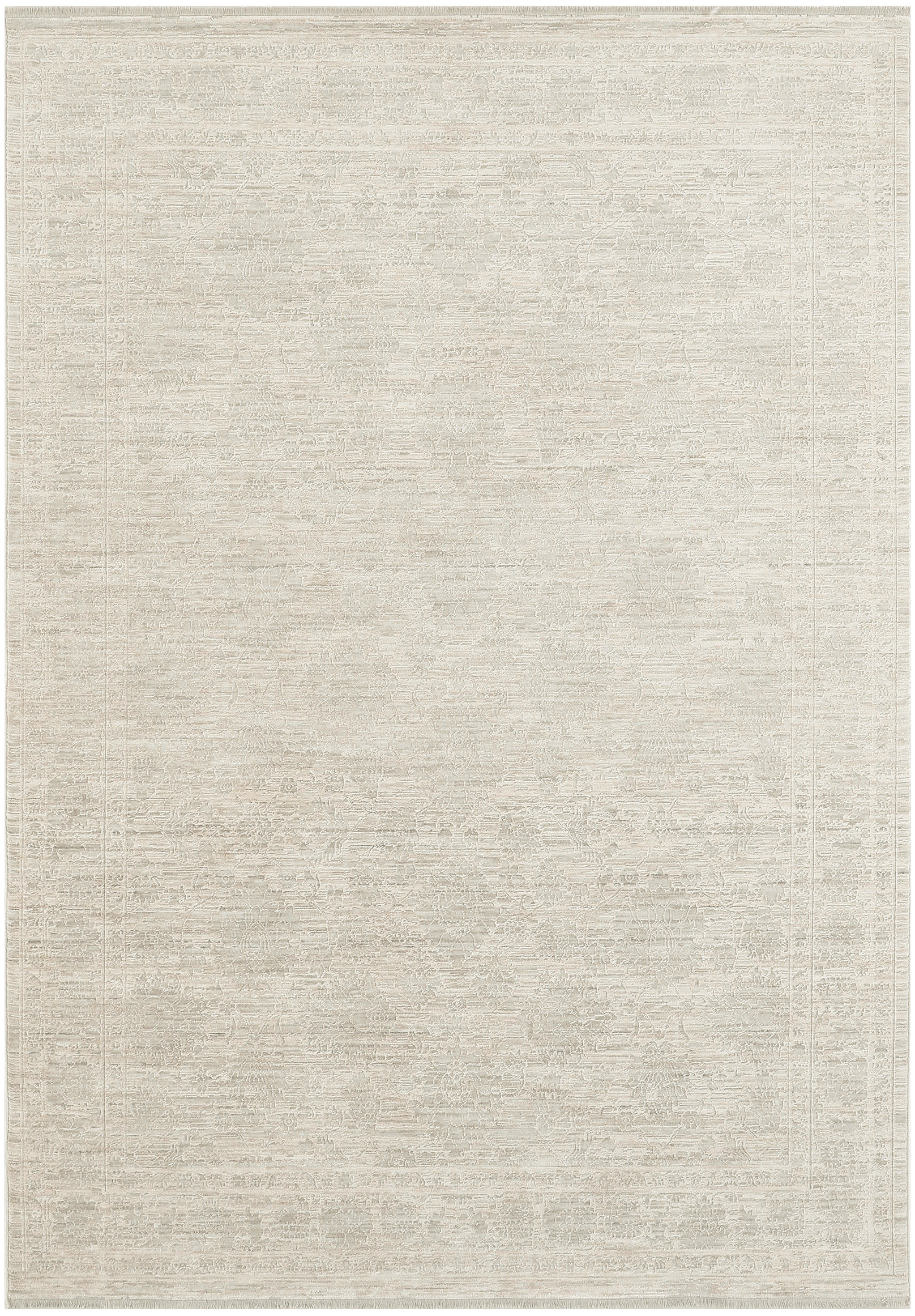 Cream beige area rug with subtle distressed arabesque medallion pattern; rectangular, neutral home décor.