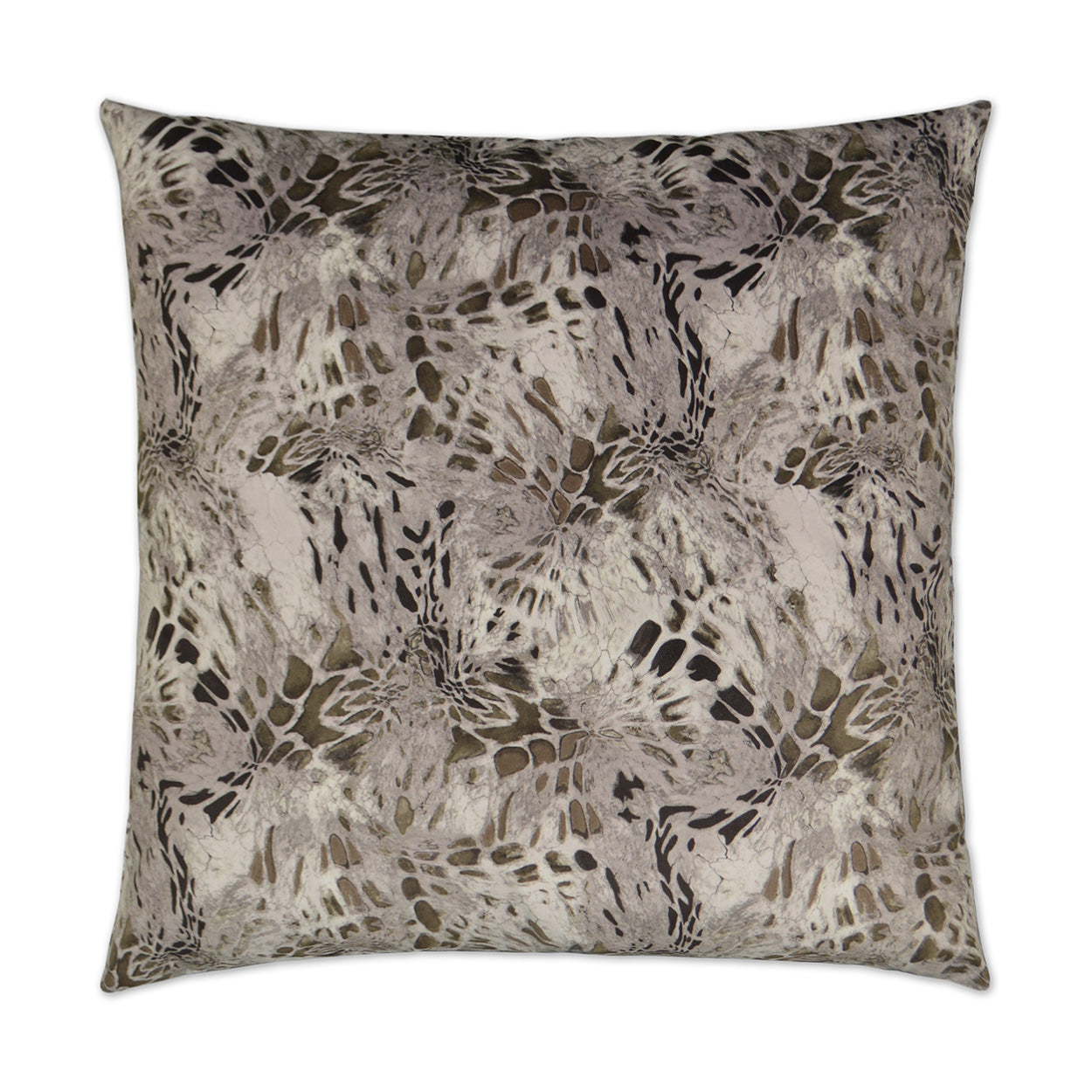 Square decorative pillow featuring an alabaster animal motif on pale tan fabric, 24" x 24