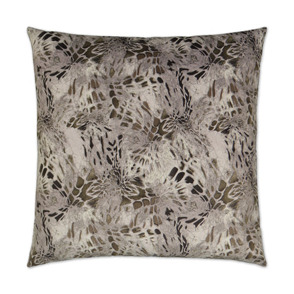 Square decorative pillow featuring an alabaster animal motif on pale tan fabric, 24" x 24