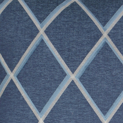 24" x 24" navy blue pillow with denim embroidery in a nautical plaid check pattern.