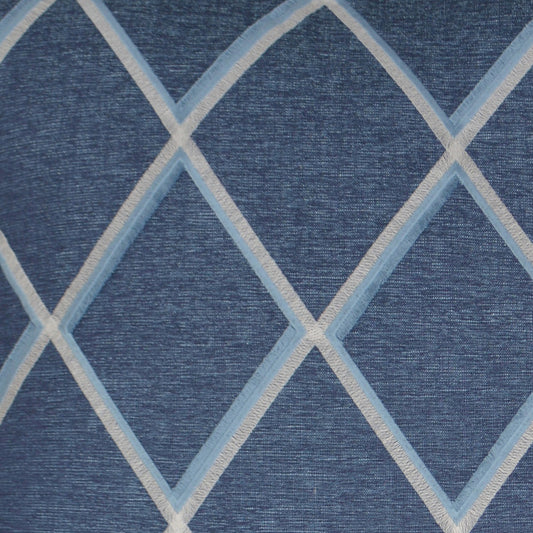 Dark blue denim-style fabric with a pale blue diamond lattice pattern.