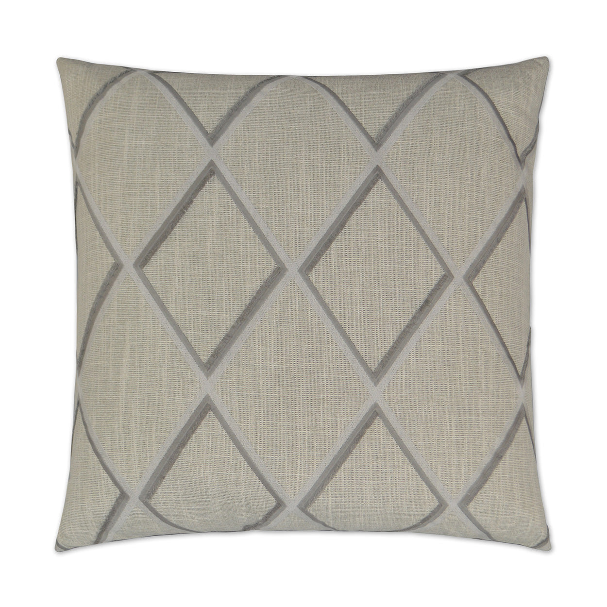 Beige linen-look pillow with grey plaid-check embroidery (24" x 24").