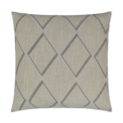 Beige linen-look pillow with grey plaid-check embroidery (24" x 24").