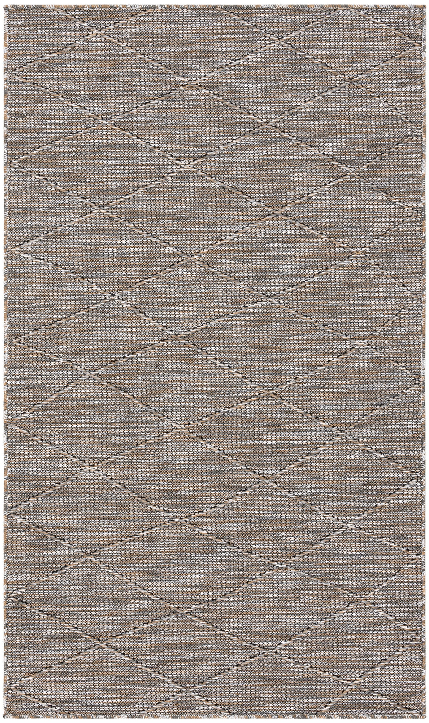 Taupe woven area rug with subtle diagonal diamond lattice pattern and textured finish.