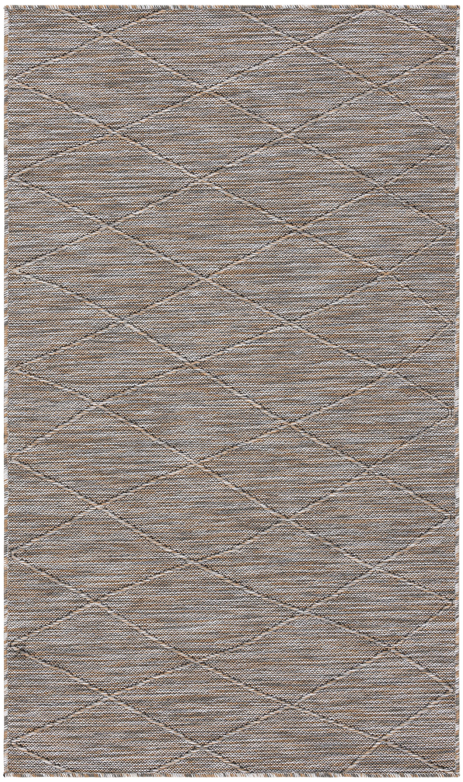 Taupe woven area rug with subtle diagonal diamond lattice pattern and textured finish.