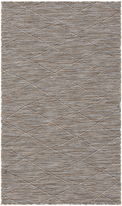 Taupe woven area rug with subtle diagonal diamond lattice pattern and textured finish.
