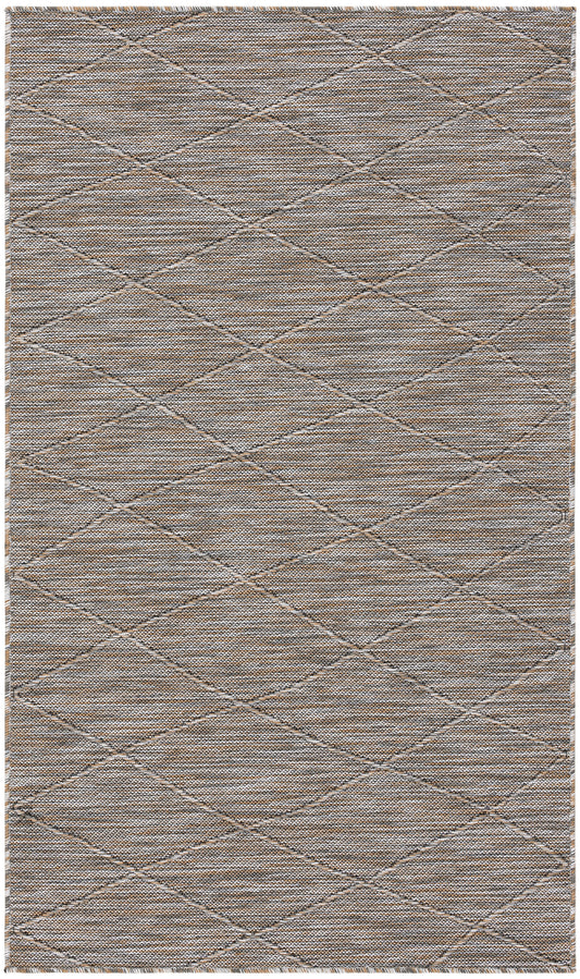 Taupe woven area rug with subtle diagonal diamond lattice pattern and textured finish.
