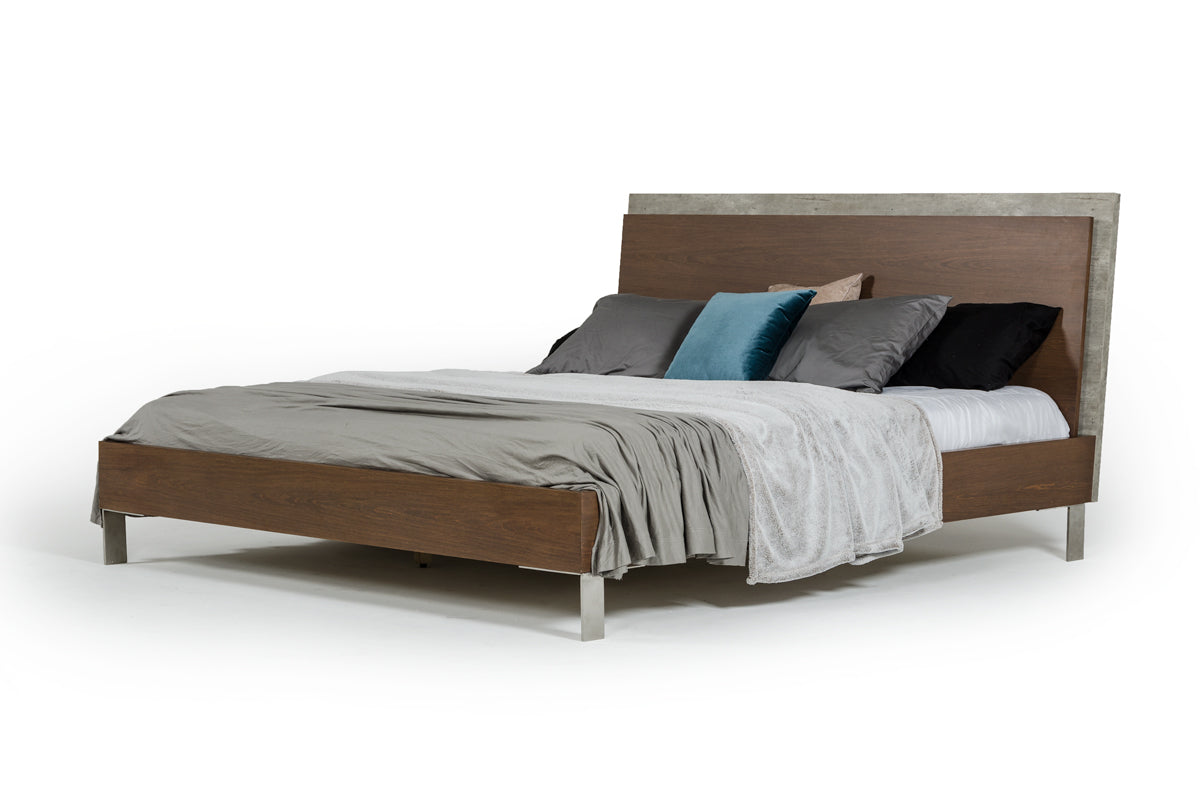 Modern Dark Walnut & Concrete Eastern King Bed