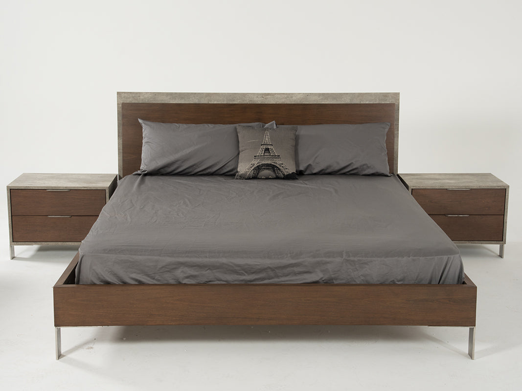 Modern Dark Walnut & Concrete Eastern King Bed