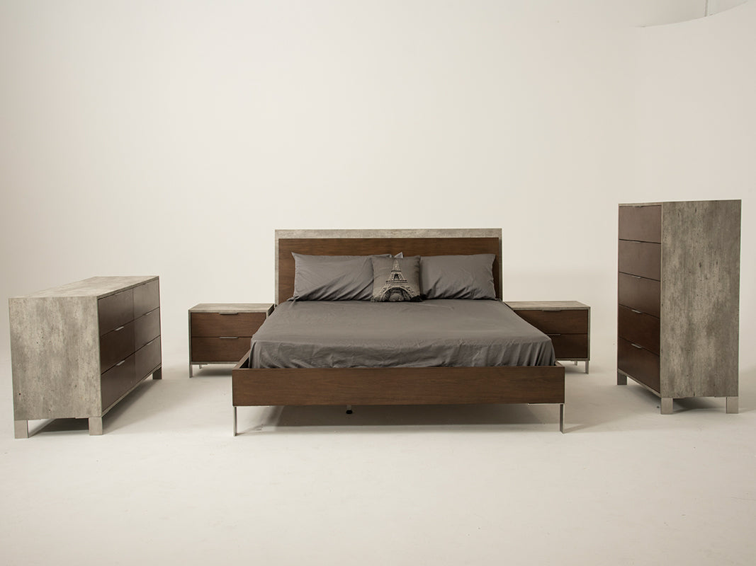 Modern Dark Walnut & Concrete Eastern King Bed