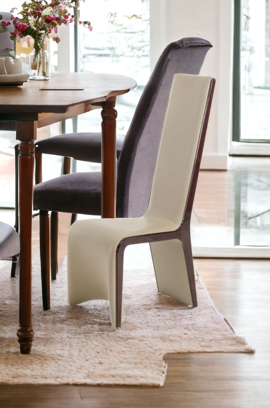 Set of Two Taupe And Brown Upholstered Faux Leather Dining Side Chairs