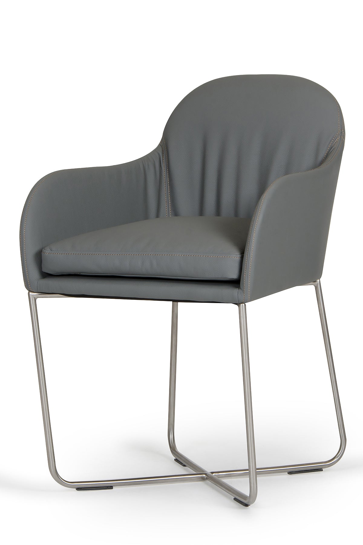 Gray Upholstered Faux Leather Dining Arm Chair