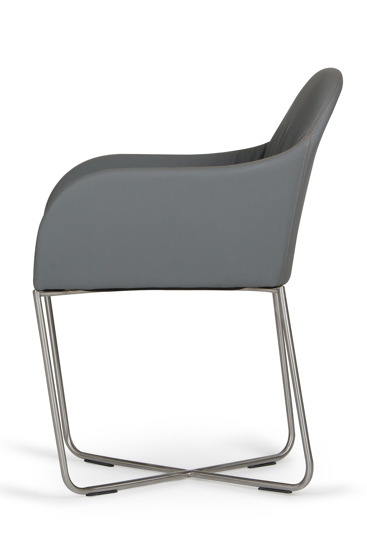 Gray Upholstered Faux Leather Dining Arm Chair