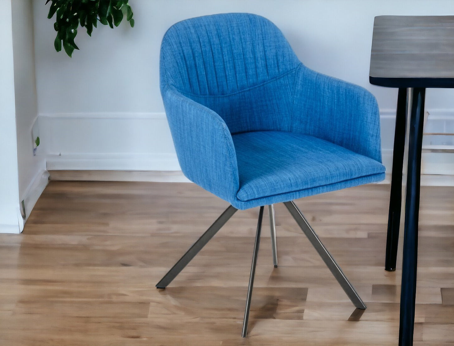 Blue And Black Upholstered Fabric Dining Arm Chair