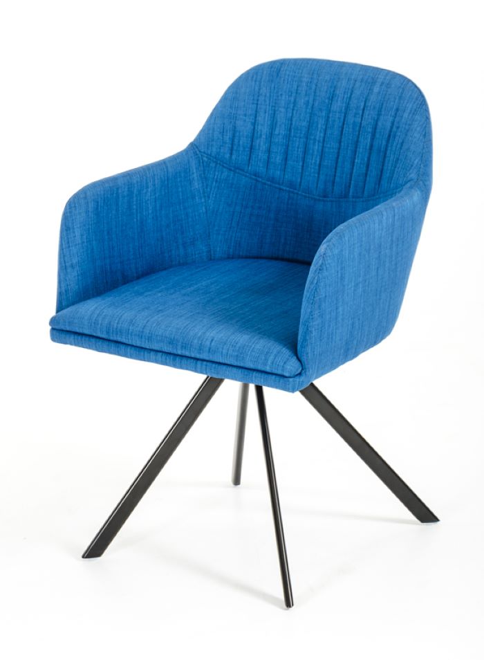 Blue And Black Upholstered Fabric Dining Arm Chair