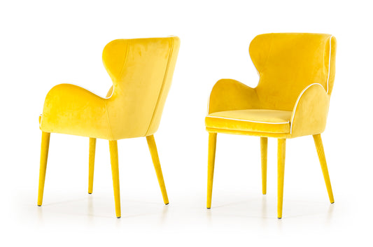 Yellow Upholstered Fabric Dining Arm Chair