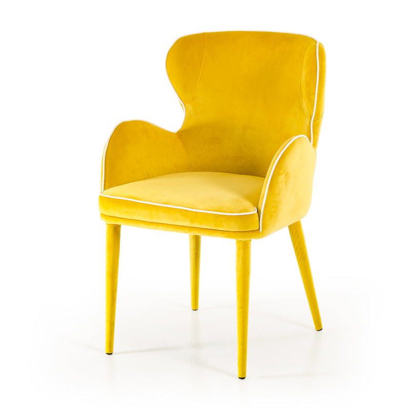 Yellow Upholstered Fabric Dining Arm Chair