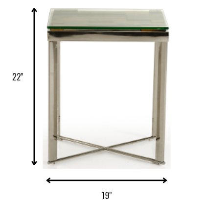 22" Silver And Brown Glass Square End Table