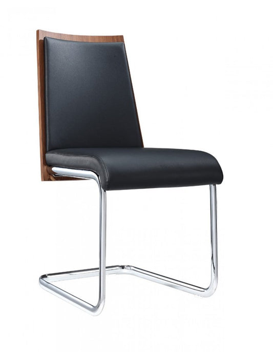 Set of Two Black and Silver Upholstered Faux Leather Dining Parsons Chairs