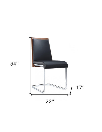 Set of Two Black and Silver Upholstered Faux Leather Dining Parsons Chairs