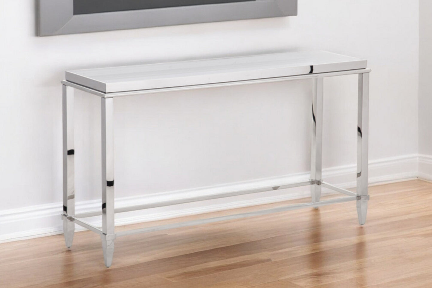 55" Silver Glass Frame Console Table