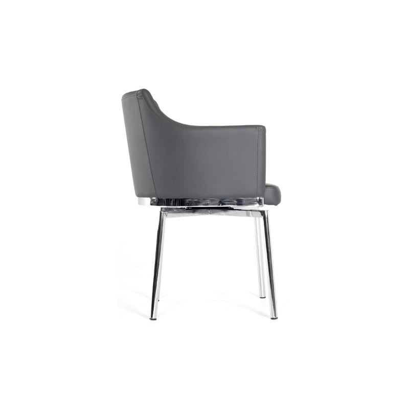 Gray And Silver Upholstered Faux Leather Dining Arm Chair