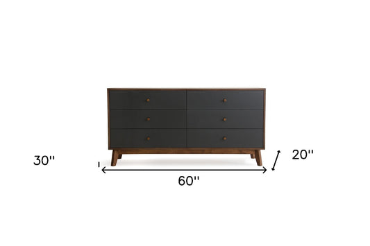 60" Brown Solid and Manufactured Wood Six Drawer Double Dresser