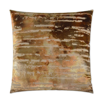 Square decorative throw pillow in caramel textured fabric with a subtle pattern.