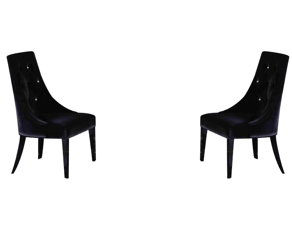 Set of Two Black Upholstered Velvet Dining Parsons Chairs