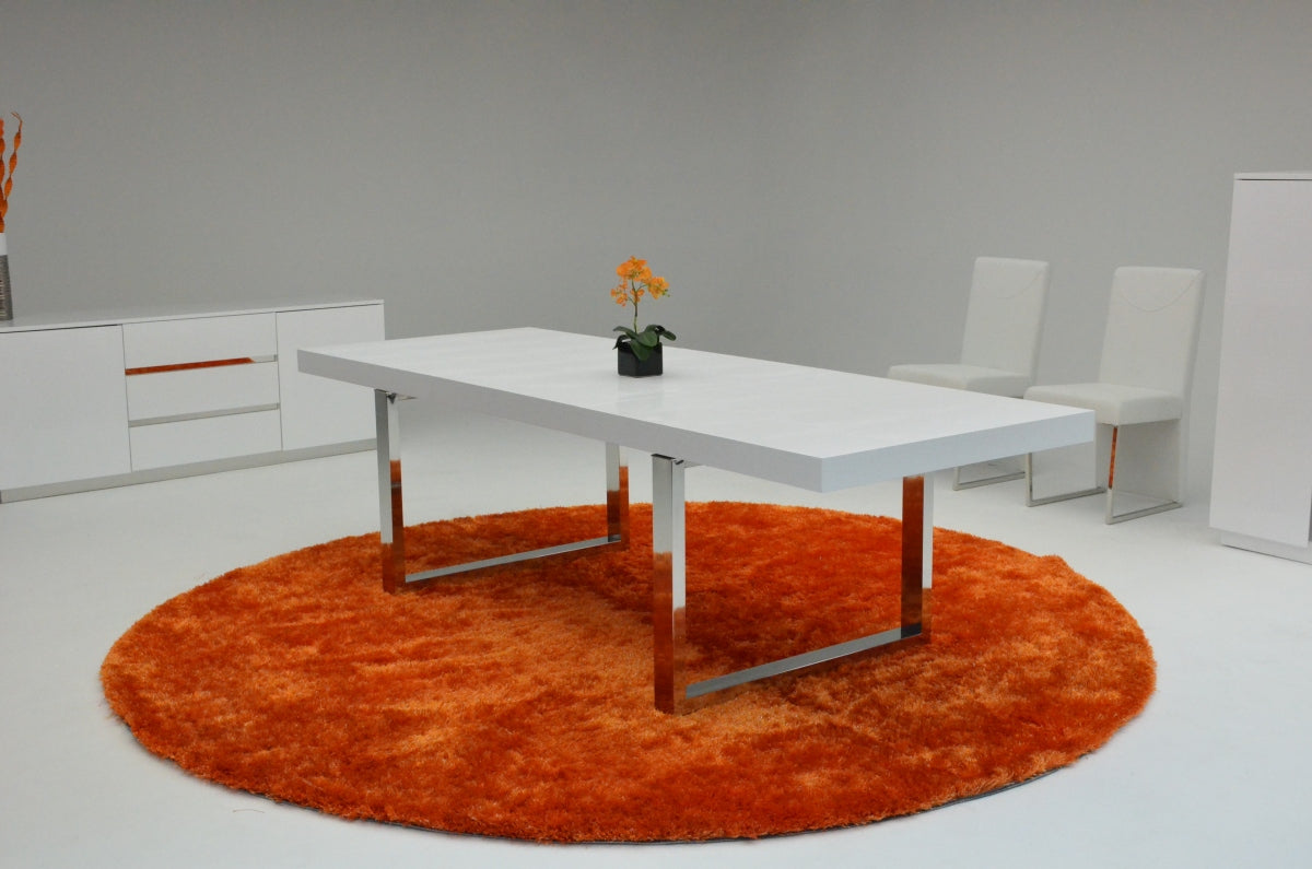 30" White Mdf Extendable Dining Table With Stainless Steel Legs