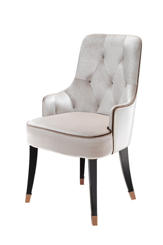 White And Black Upholstered Velvet Wing Back Dining Arm Chair