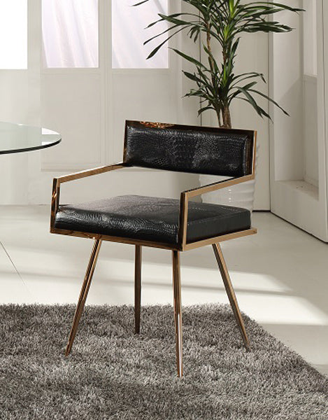 Black And Gold Upholstered Faux Leather Dining Side Chair