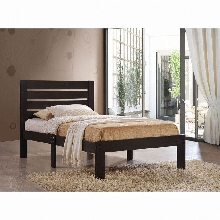 Popular Espresso Queen Size Slat Wood Bed